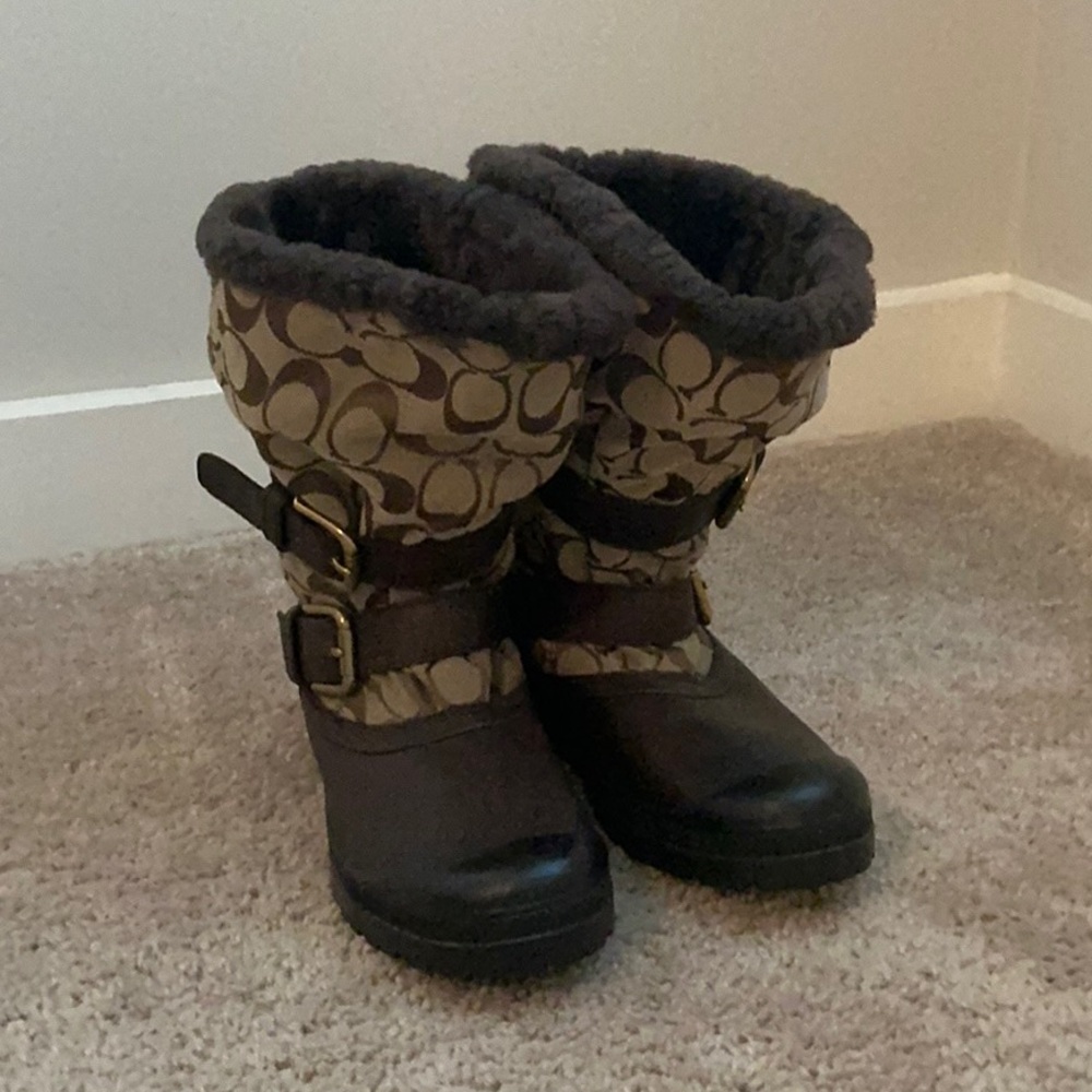 Coach Brown Logo Winter Boots with Shearling Cuff